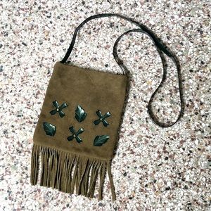 Vintage Express Suede Fringe Crossbody Purse‎ Bag